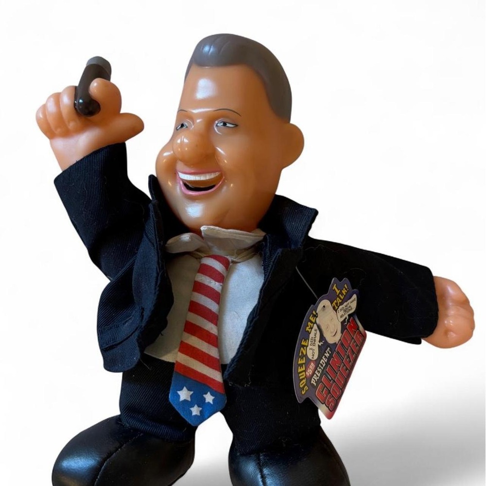 Vintage 1990s President Clinton Squeezer Talking Doll Plush Cigar Figurine 8in